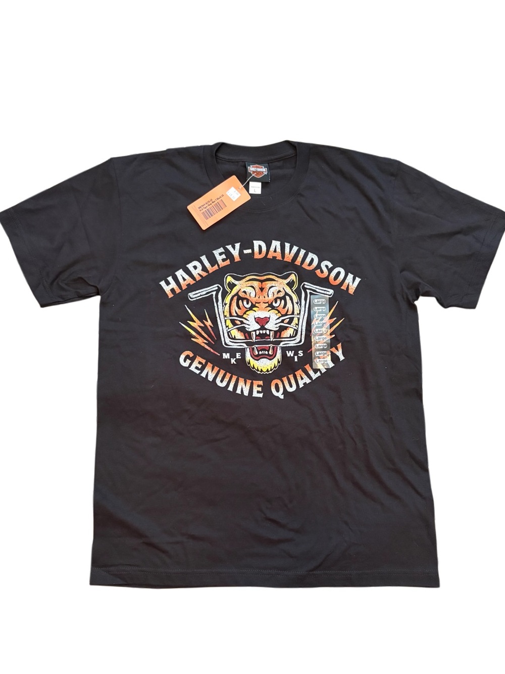 Harley-Davidson Black Short Sleeve Tee with Orange & White Tiger Graphic